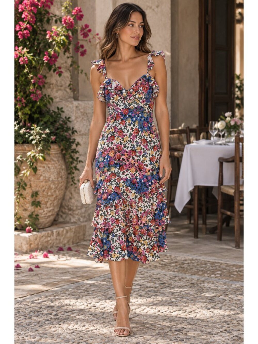 $238 Majorelle Nolita Midi Floral Dress Patchwork Designer Revolve Ruffle M